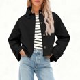 thumbnail image 2 of DAFPZW Womens Cropped Jacket Contrast Collar Coat Cargo Jacket Barn Jacket Outwear Solid Button Down Coat with Pockets, 2 of 9