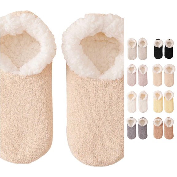 Gyujnb Lined Slipper Socks for Thick Warm Indoor Footwear with Grip and Cozy Floor Socks