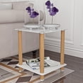 thumbnail image 2 of End Table, Glass Side Table with Metal Tube, Smooth Top, Open Bottom Shelf, Modern 2 Tier Square Sofa Table Nightstand, 2 of 8