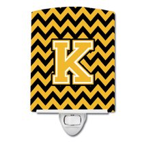 Caroline's Treasures CJ1053-KCNL Letter K Chevron Black and Gold Ceramic Night Light, 6x4x3", multicolor