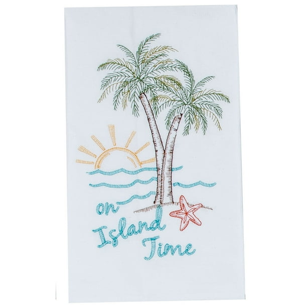 On Island Time Palm Trees At Sunset Embroidered Flour Sack Kitchen On Island Time Palm Trees At Sunset