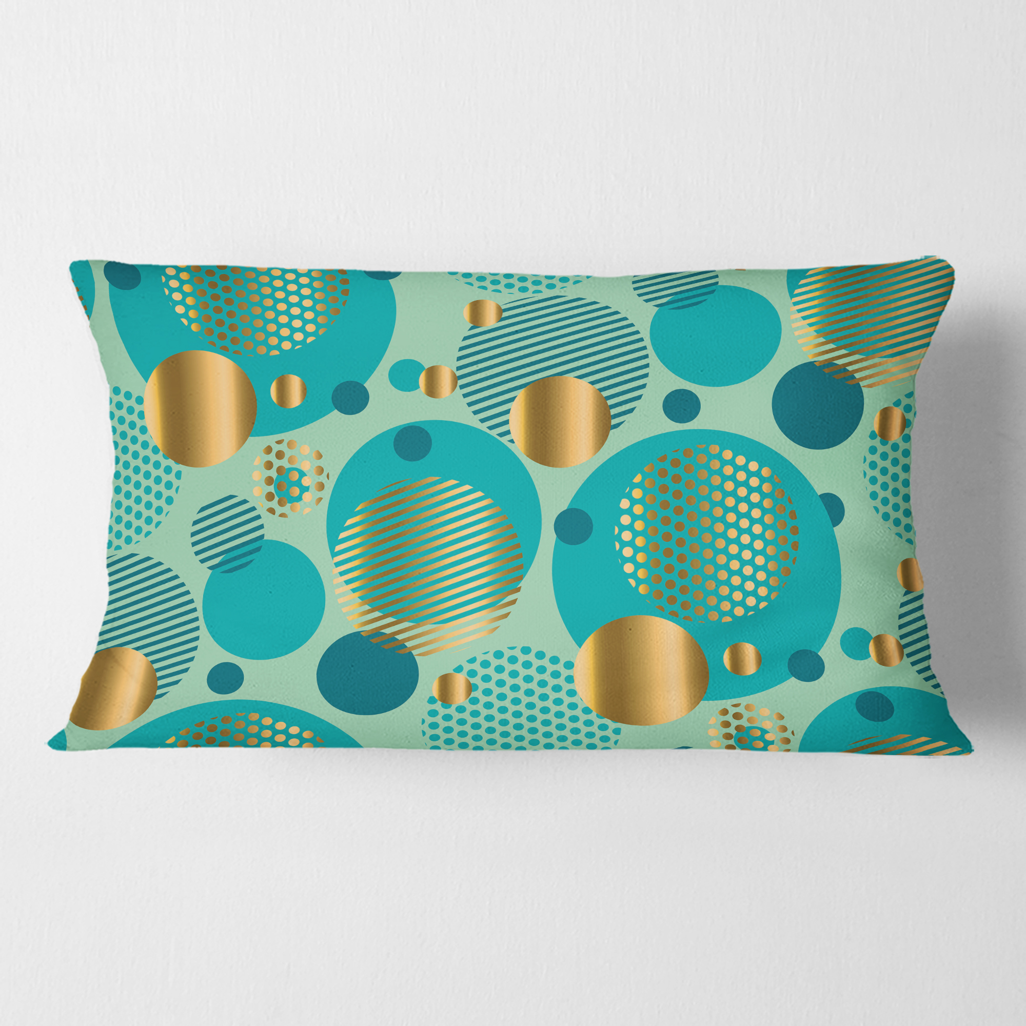 Designart Gold and Blue Dynamics III' Mid-Century Modern Throw Pillow - 12x20