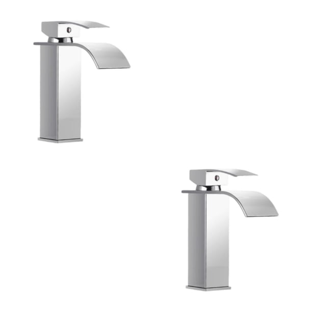 Grifo negro impermeable y multifuncional Toystoory cascada lavabo grifo moderno cuarto de baño estilo corto plateado 2Conjunto