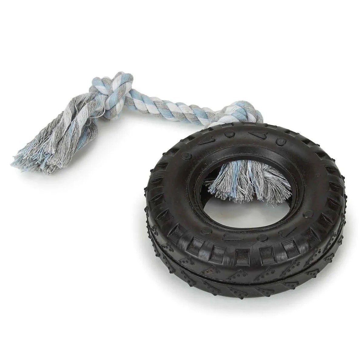 Mighty Tire Dog Toy 16" Rope Tough Rubber Textural Gum Massaging Tug Toss Fetch (1 Toy)