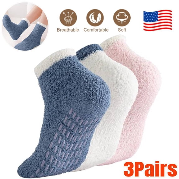 3 Pair Non Slip Hospital Socks with Grips for Women Grip Slipper Socks for Women