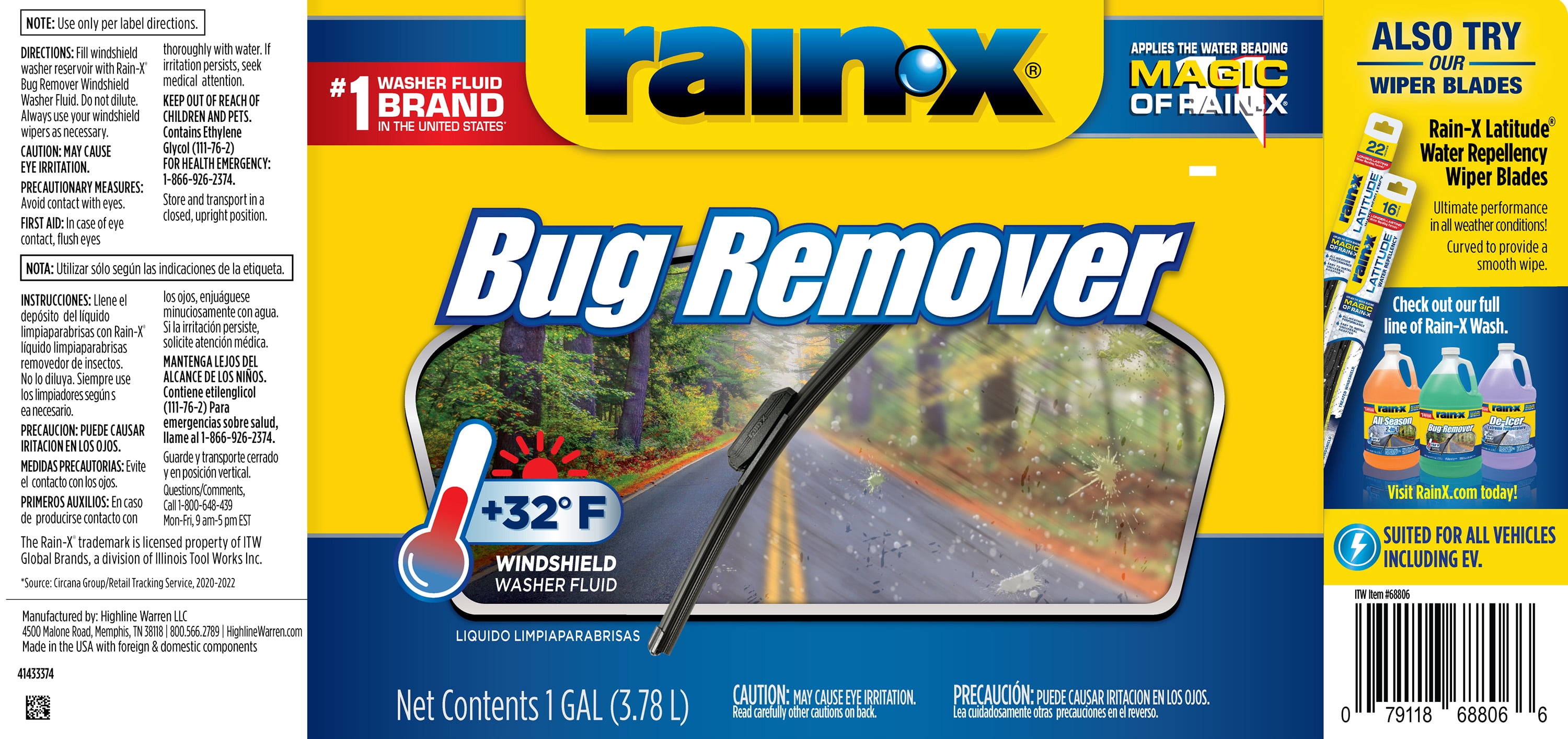 Rain-X 128 fl. oz. +32°F Degree Bug Remover Windshield Washer Fluid 113605  - The Home Depot