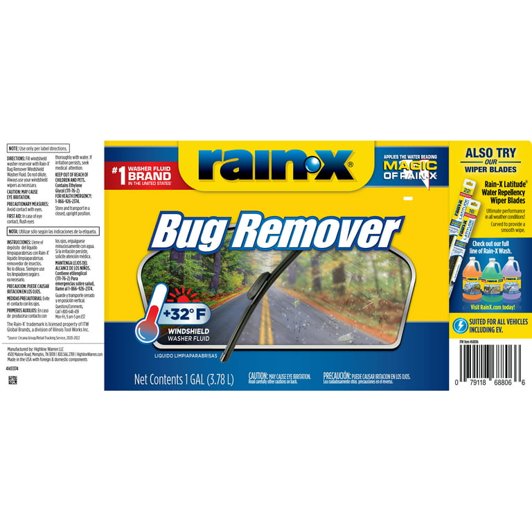 Rain-X 113605 +32F Bug Remover Windshield Washer Fluid 1 Gallon