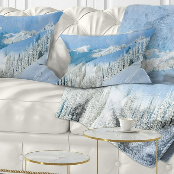 Designart Panoramic Winter Mountain - Landscape Photography Throw Pillow - 12x20
