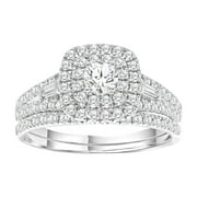 Brilliance Fine Jewelry Round 1 Carat Lab Grown Diamond Halo Bridal Ring Set in Sterling Silver