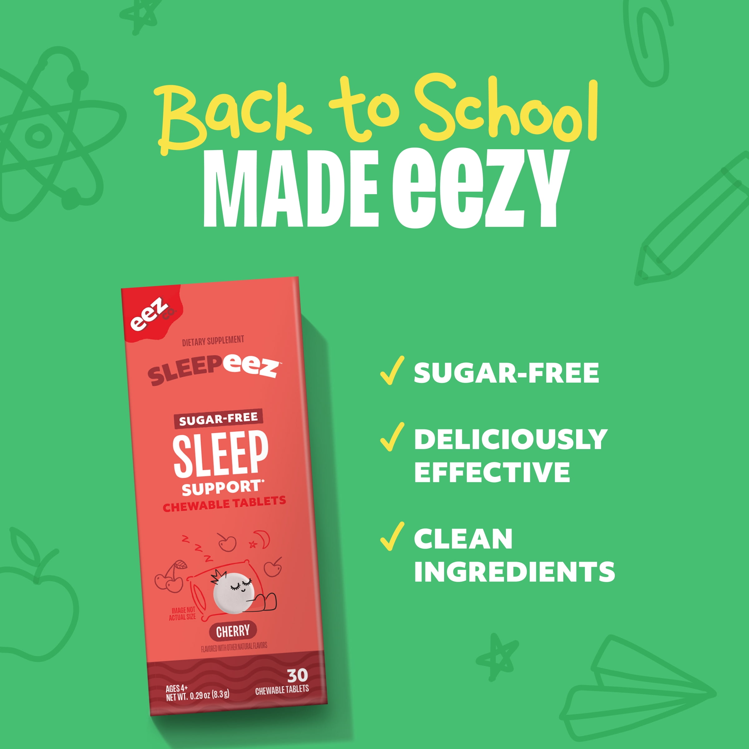 Sleepeez Sugar-Free 1mg Melatonin Chewable Tablets for Kids - Cherry Flavor, 30 Count