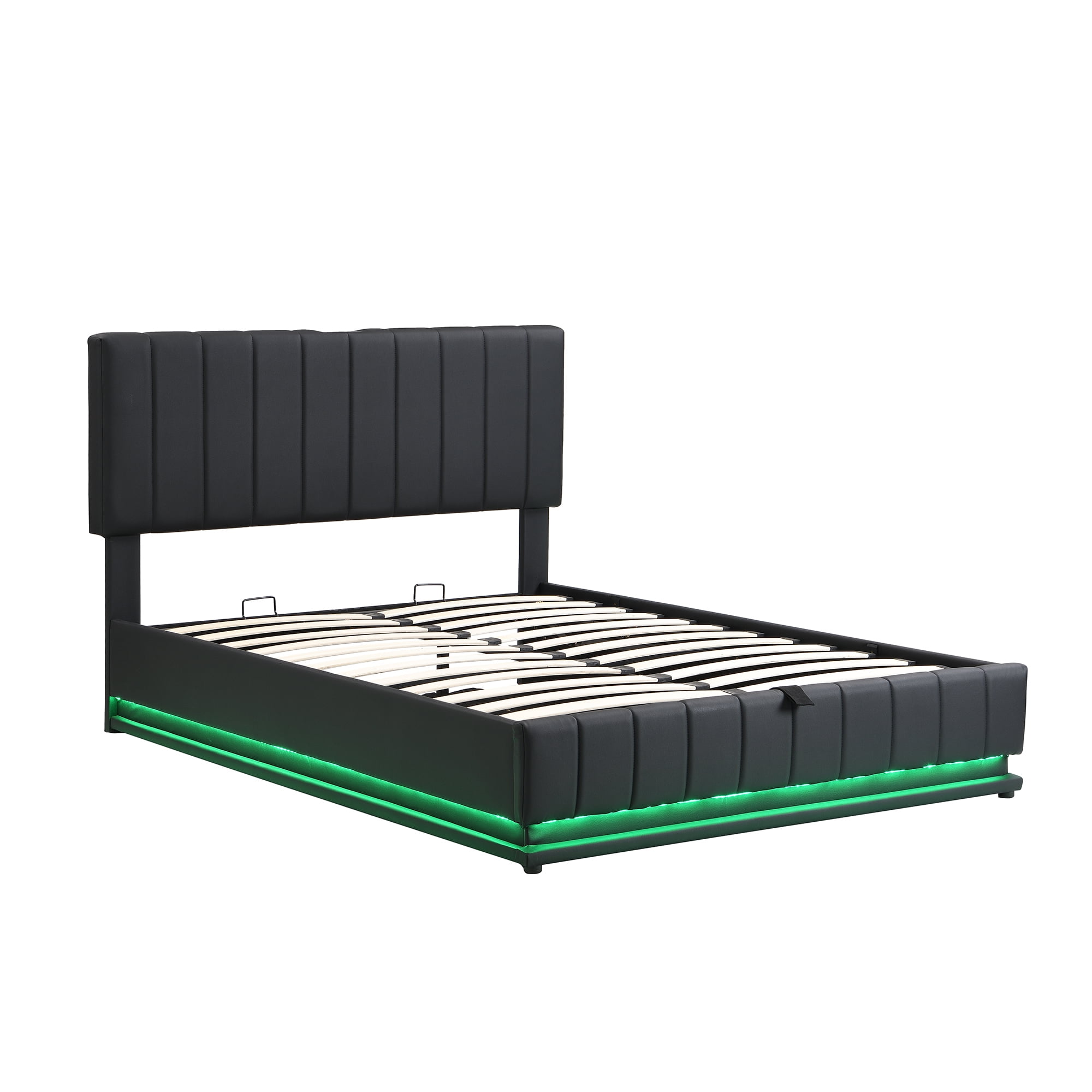 Euroco Full Size Lift up Storage Bed Frame, Modern Upholstered Platform Bed with Wingback Headboard, Hydraulic Underneath Storage with LED Light for Kids Teens, Black