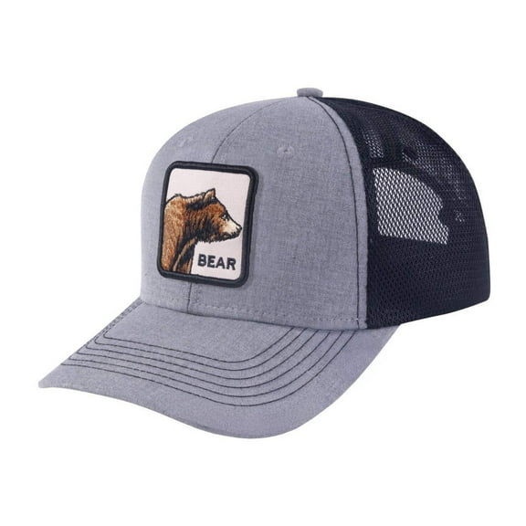 Unisex Embroidered The Bear, 6-Panel Trucker Hat, Light Grey/Black, Adjustable Fit