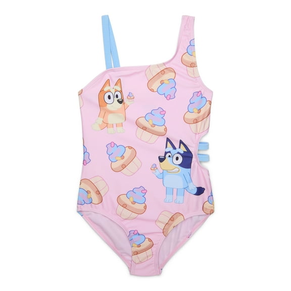 Bluey and Bingo Girls Cupcake Graphic One-Piece Swimsuit with UPF 50 , Sizes 4-12