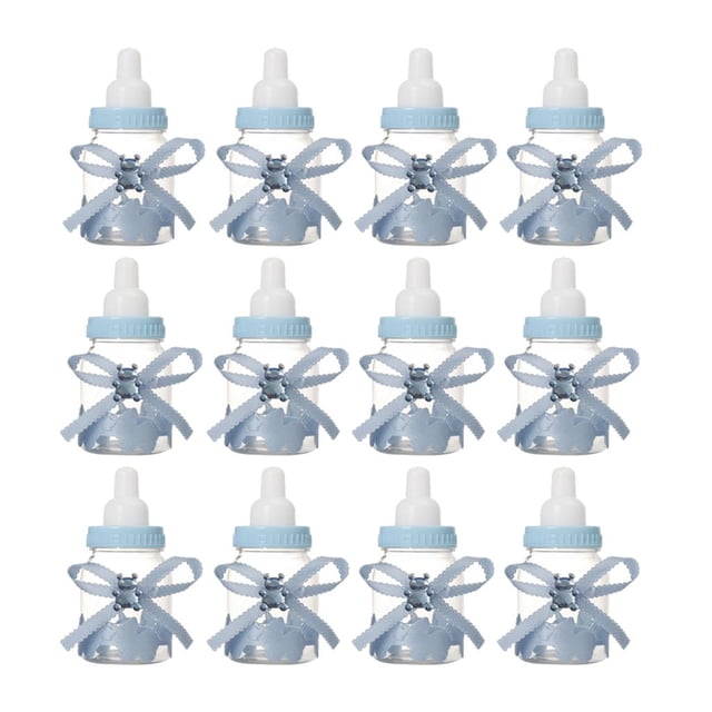 12 unidades de mini botellas rellenables para regalos de baby shower en color azul y rosa. 蓝色