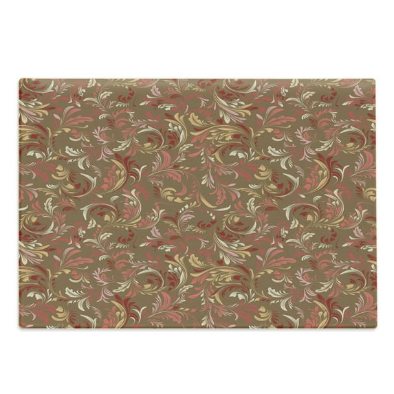 Nostalgic Cutting Board, Old Fashioned Victorian Pattern with Leaves Petals Classical Feminine Vintage, Decorative Tempered Glass Cutting and Serving Board, Large Size, Multicolor, by Ambesonne