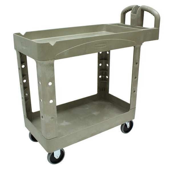 Rubbermaid Structural Foam Utility Cart with Deep Lipped Plastic Shelves, Ergonomic, 2 Shelves