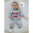 thumbnail image 4 of BemeyourBBs Newborn Baby Valentines Day Outfit Lover Boys Jumpsuit Long Sleeve Crewneck Striped Embroidery Romper Hat Set Spring Clothes, 4 of 9