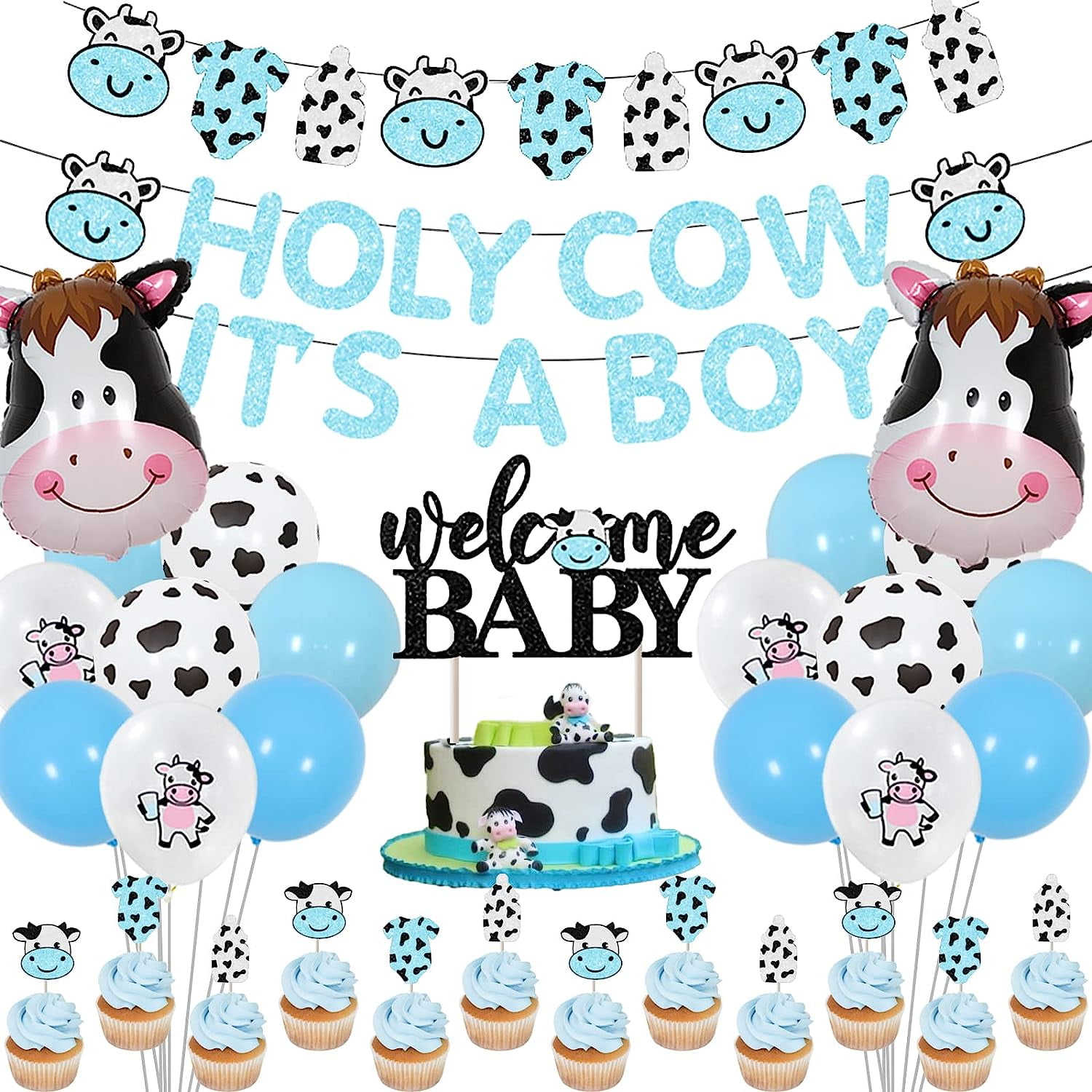 Cow Baby Shower Decorations for Boy, Holy Cow It's a Boy Baby Shower