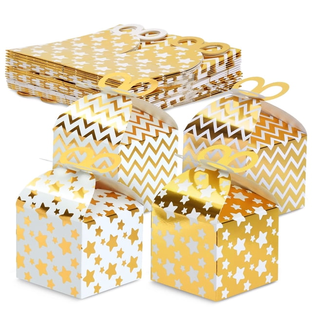 Paquete de 36 mini cajas a dos aguas para regalos de fiesta, cumpleaños, aniversarios de bodas, San Valentín, compromiso, adornos de lámina dorada, cajas de regalo, 4 diseños de lunares (3,7 x 3,2 x 3
