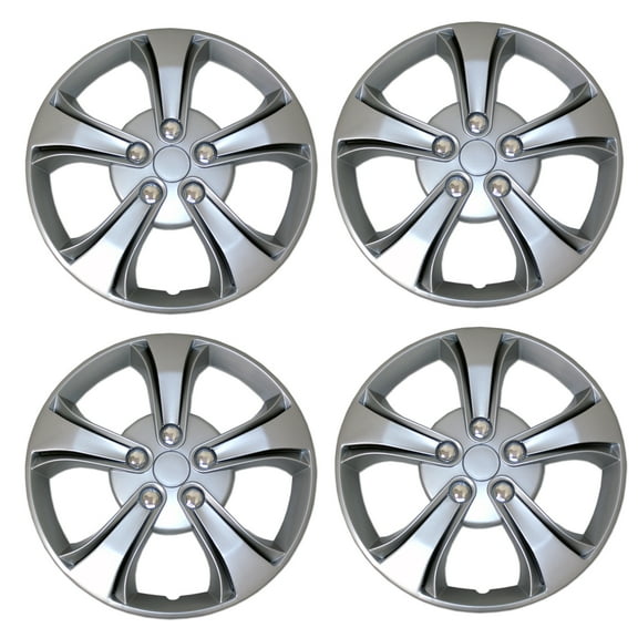 TuningPros WSC3-616S15 Set of 4 Metallic Silver Hubcaps 15" - Hub Caps Wheel Skin Cover 15 inches 4 Pcs Set