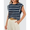 thumbnail image 2 of SHIBEVER Cap Sleeve Tops for Women Casual Crewneck Tops Summer Basic Tee Shirts or Womens Clothes Fashion Black Navy Stripe, 2 of 6