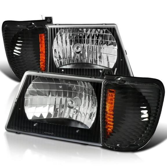 Spec-D Tuning Black Housing Clear Lens Headlights   Corner Lights Compatible with 1992-2006 Ford E150 E250 E350 E450 E550 Econoline Van L R Pair Head Light Lamp Assembly