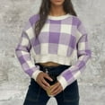 thumbnail image 2 of UAMVSH Cropped Sweaters for Women Fashion Plaid Graphic Classic Pullover Oversized Long Sleeve Knitted Tops Lightweight Sweaters(Small,Purple), 2 of 3
