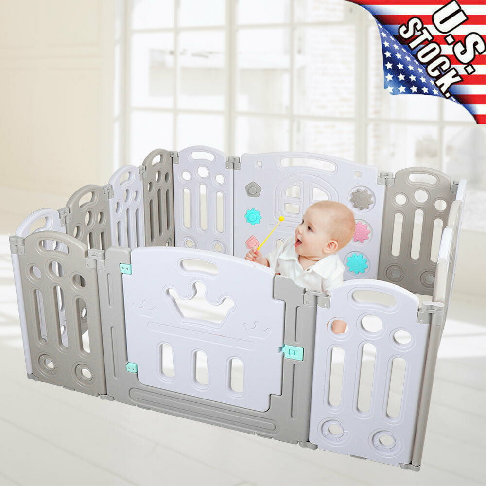 Cloud Castle Foldable Playpen by Classy Kiddie Indoors or Outdoors Baby Safety Play Yard with Whiteboard and Activity Wall Multicolor, 14 Panel 