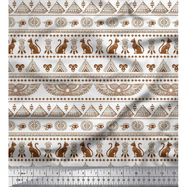 Soimoi Velvet Fabric Cat,Pyramids & Wings Egyptian Fabric Prints By Yard 58 Inch Wide