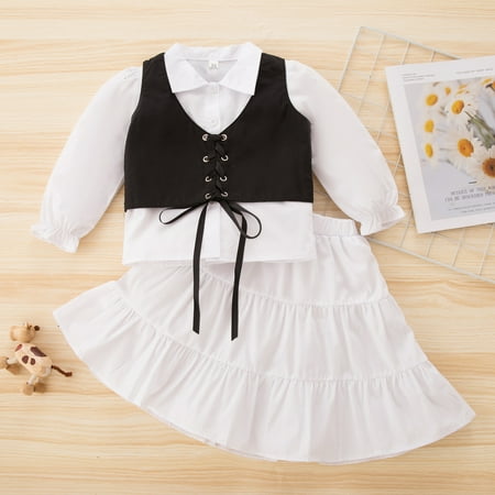 

FZM Christmas Kids Toddler Baby Girls Autumn Spring Cotton Long Sleeve Shirt Vest Skirts Set Clothes