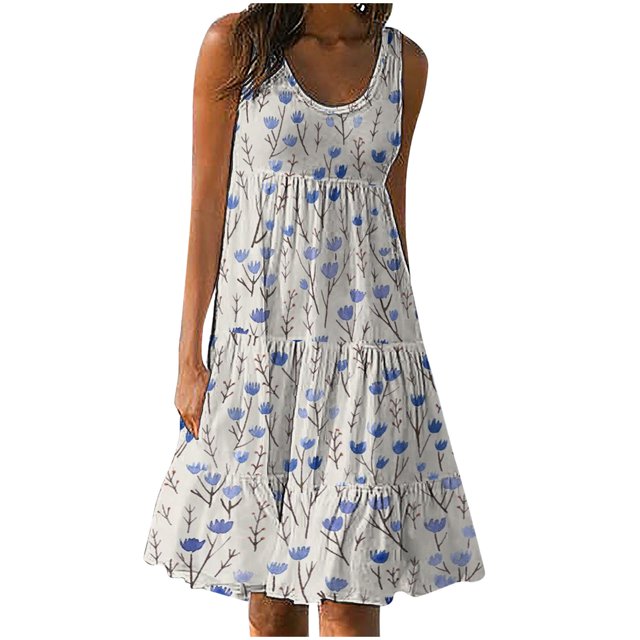 Birdeem Robe Longue Maxi Décontractée pour Femmes à Col Rond, Sans Manches, à Lettres, avec Poches et Imprimé