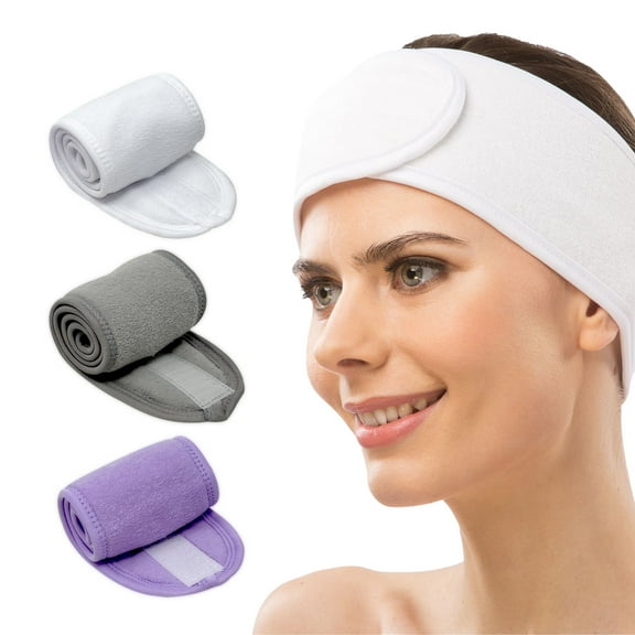 3-Pc Facial Spa Headbands Face Wash Stretchable Hairband Makeup Towel Head Wrap Gym Workout - AH1009G/P/W