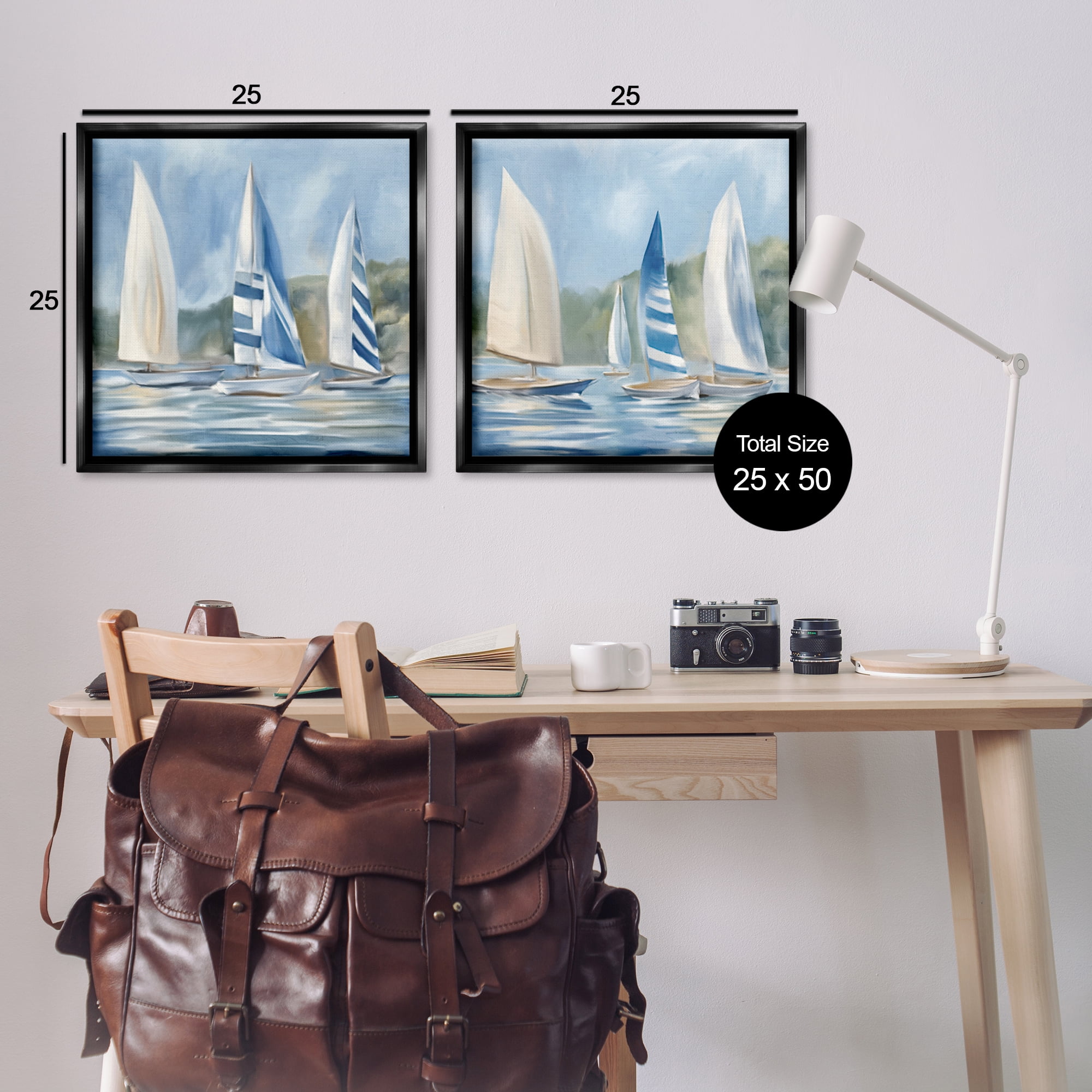Stupell Industries Sailboats on Calm Water Nautical & Beach Painting Black Floater Framed Canvas Art Print Wall Art, 25 x 25, Set of 2