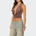 thumbnail image 2 of Women'S Halter Tops Deep V Neck Sleeveless Halter Lace-Up Outing Tops Y2K Summer Street Style Brown S, 2 of 8