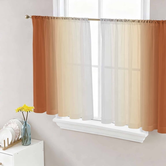 Sheer Curtains 54 Inches Long, Burnt Orange Ombre Light Filtering Window Curtains for Living Room, Modern Grey Gradient Farmhouse Art Rod Pocket Voile Sheer Curtain Drapes, 52"W x 54"L, 2 Panels