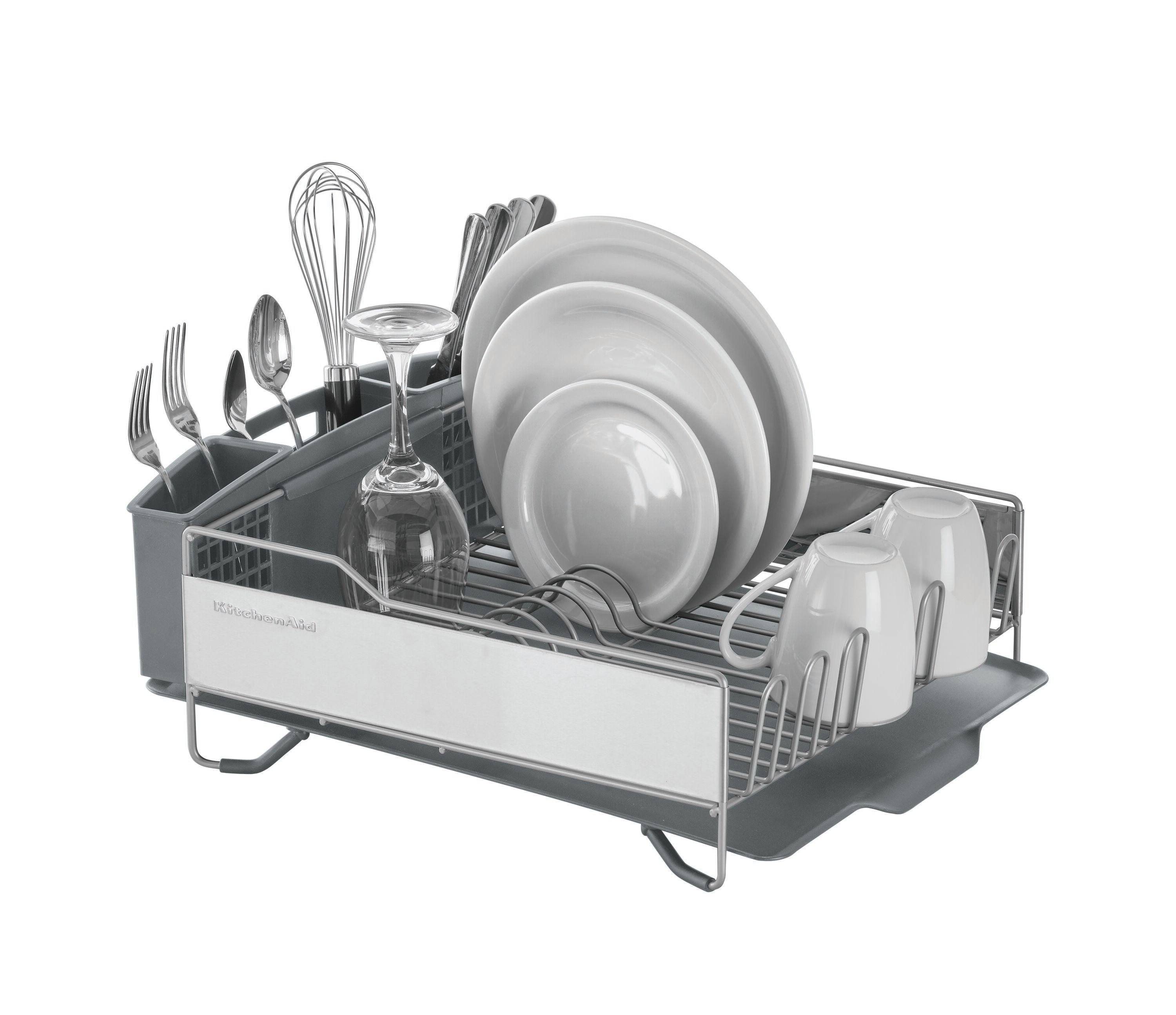 KitchenAid Satin Wire Expandable Dish Rack, 23.18-Inch, Gray