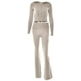 thumbnail image 4 of 2 Piece Outfits for Women Knitted Tracksuits Sweatsuits Long Sleeve Crop Hooded Zip Tops Jackets Flared Long Pant Sets Womens Clothes, 4 of 7