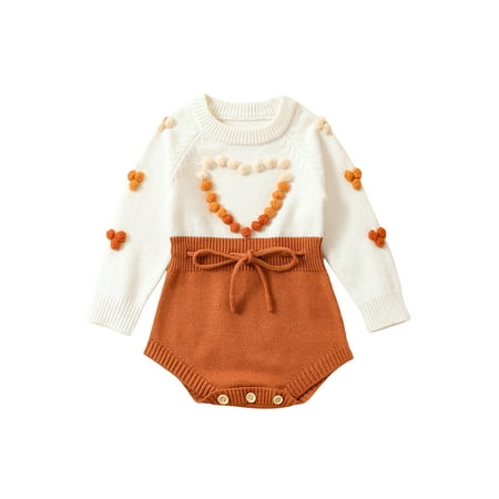 

Hirigin Long Sleeve Contrast Color Heart Knit Sweater Romper for Infant Girls
