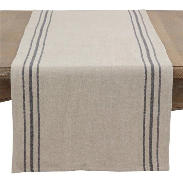 SARO 1117.N1672B 16 x 72 in. Rectangle Addison Striped Linen Table Runner - Natural