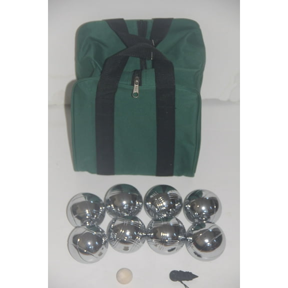73mm Metal Bocce/Petanque Set with Silver Balls and Heavy Duty Green Nylon Bag - Single