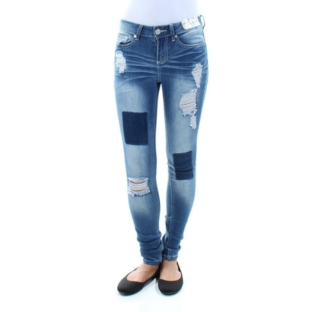 Petite Blue Jean - INDIGO REIN Womens Blue Embellished Frayed Jeans Petites Size: 10