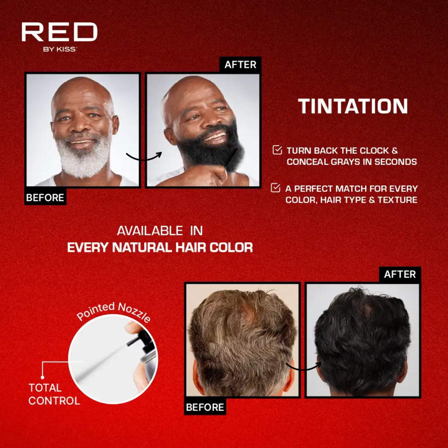 RED by Kiss Tintation Temporary Hair Color Spray, Extra Large Size, Instant Gray Root Cover Up, Water-Resistant, Smudge-Proof, Hairline & Barber Touch-Up, Quick Dry (Darkest Brown, 11.5 OZ)