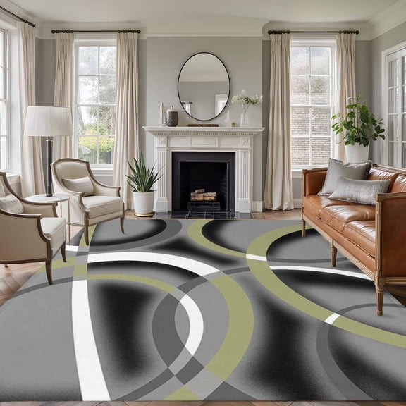 Area Rug for Living Room, Sage Green Geometric Non-Slip Indoor Large Carpet for Bedroom/Dining Room, Grey Retro Abstract Striped Art Washable Low-Profile Rectangle Floor Runner Rugs - 6 x 9 Ft
