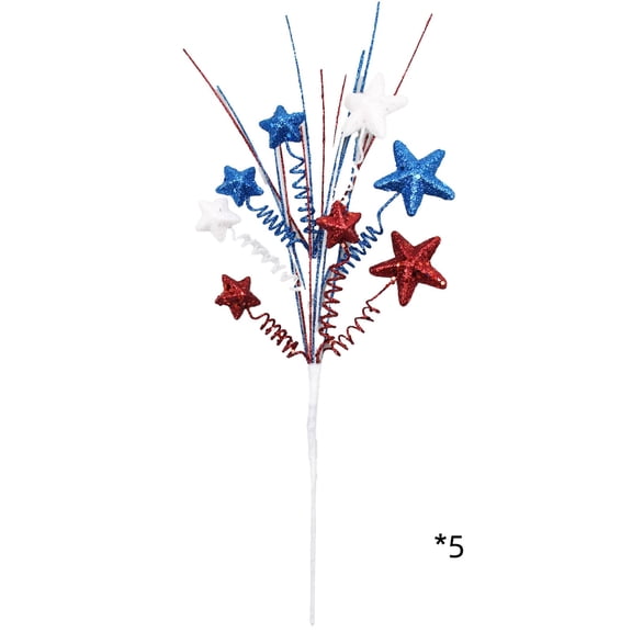5 Pcs Independence Day Foam Star Picks, Patriotic Vase Insert Decor, Five-pointed Star Ornament Set, Festival Cutout Sticks for Vase Arrangement, Table Centerpiece and Party Decoration