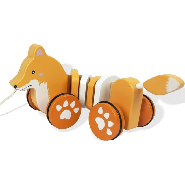 WoodenEdu Baby Toys Car, juguete de madera para niños pequeños, juguete de desarrollo para niña de 1 año, regalo de cumpleaños (zorro)