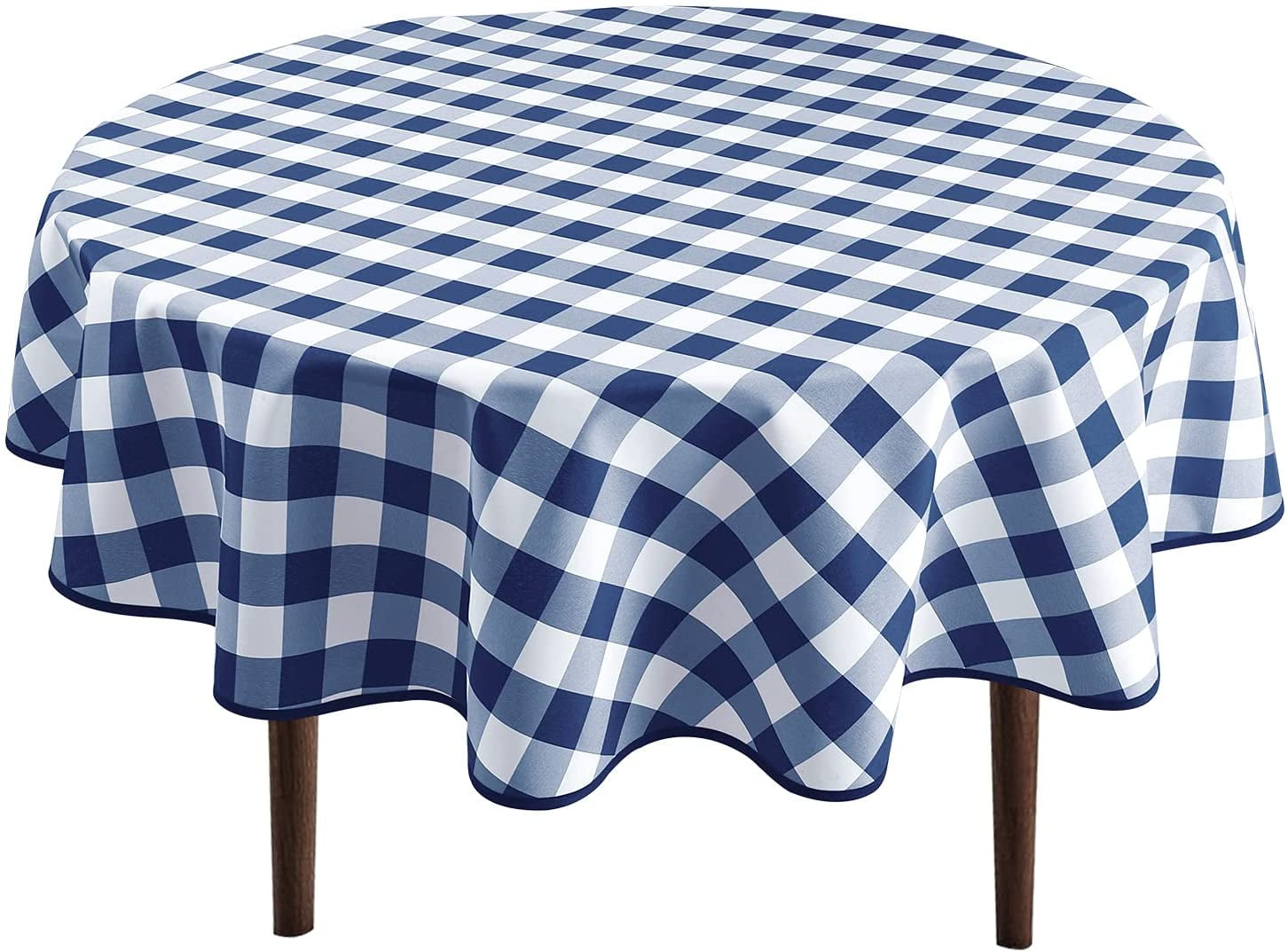 Navy Blue and White Hiasan Checkered Round Tablecloth 50 Inch Waterproof Stain and Wrinkle Resistant Washable Fabric Table Cloth for Dining Room Party Outdoor Picnic 