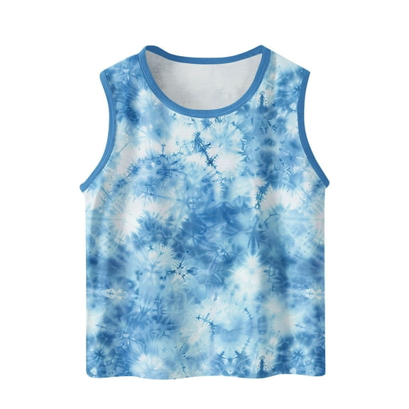 LLYwey Tie Dyed Tank Tops for Toddler Girls Summer Crew Neck Sleeveless Tees Shirts Kids Sports Running Yoga Athletic Workout Cotton Tank Undershirt, T-85, Blue, 14T