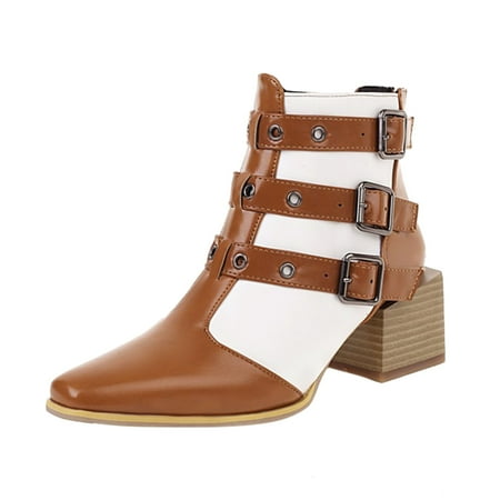 Fauean Womens Fall Shoes Autumn and Winter Fashion Mid Heel Ankle Boots with Back Zipper Orange Size 39