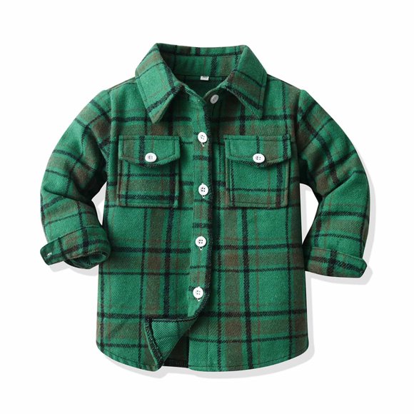 DPTALR Kids Toddler Flannel Shirt Jacket Plaid Long Sleeve Shacket Baby Boys Girls Fall Shirt Coat Outwear