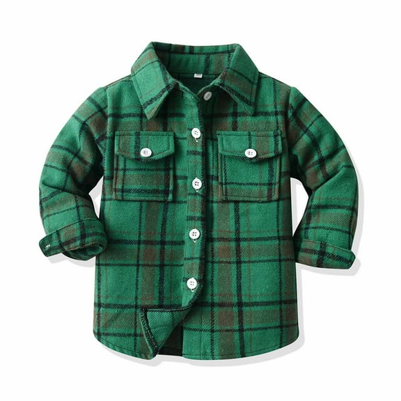 QIPOPIQ Toddler Boys Long Sleeve Flannel Shirt Button-up Cotton Spring Fall Shirt, Sizes 3M-6T, Clearance
